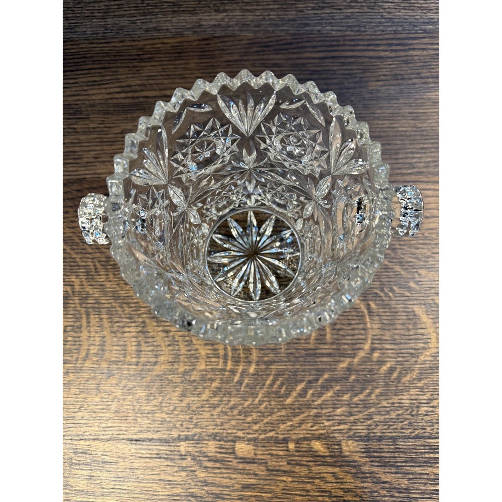 Vintage Pressed Glass "Hobstar‎ & Fan" Ice Bucket – Mid-Century Starburst Vase - Picture 5 of 11